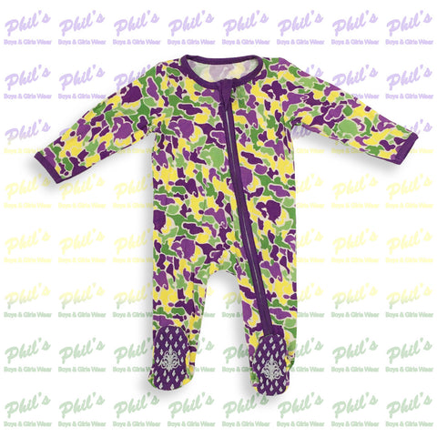 Mardi Gras Camo Bamboo Footie