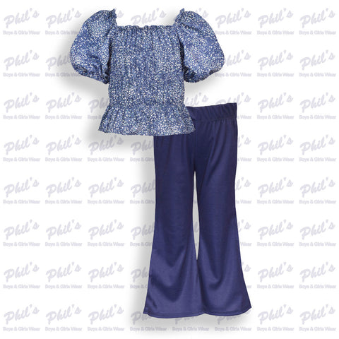 Blue Floral Wide Leg Pant Set