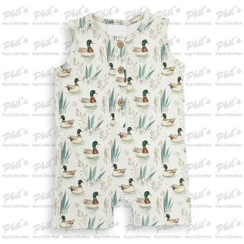 Baby Boys' Mallard Duck Printed Sleeveless Romper