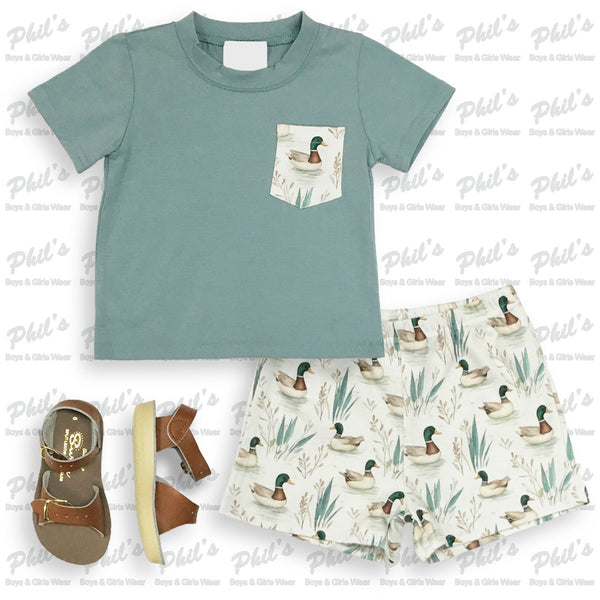 Boys' Mallard Duck Pocket Tee & Printed Short Set