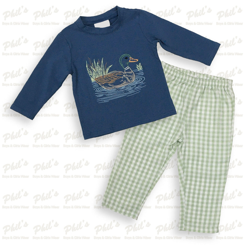 Infant Boy Duck & Gingham Pants Set