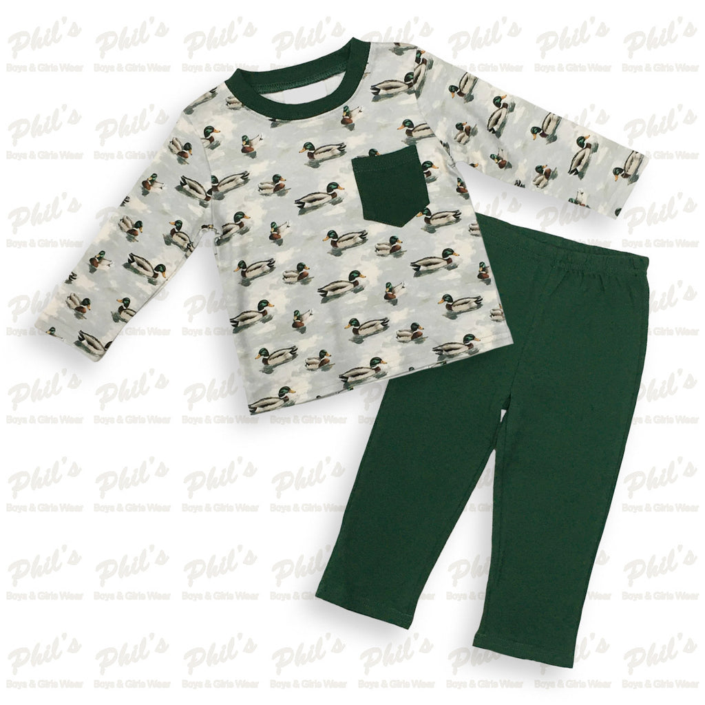 Infant Boy Duck Print Shirt & Green Pants Set