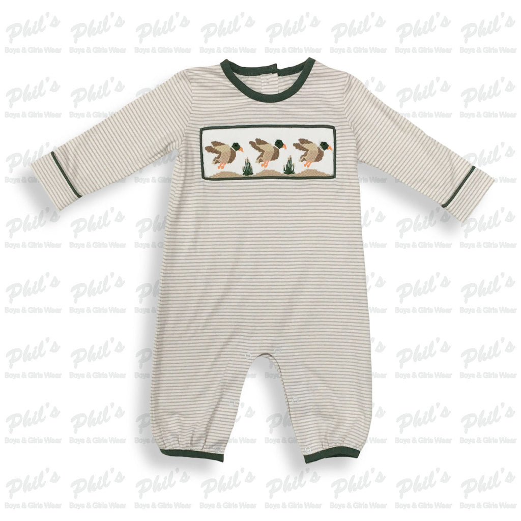 Baby Boy Flying Mallard Duck Smock Long-Sleeve Romper