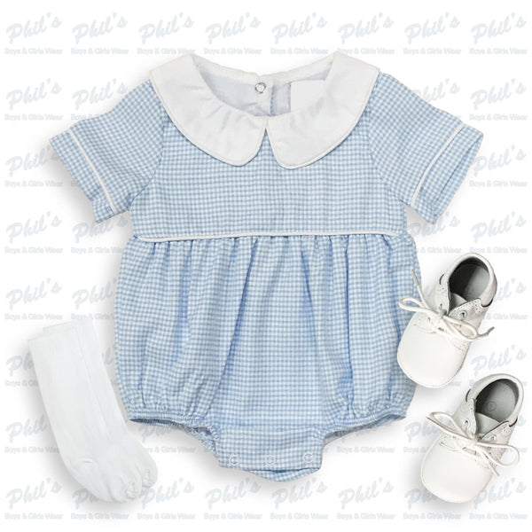 Blue Gingham Bubble w/ White Collar