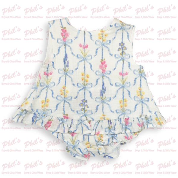 Bow Trellis Cross-Back Muslin Bloomer Set