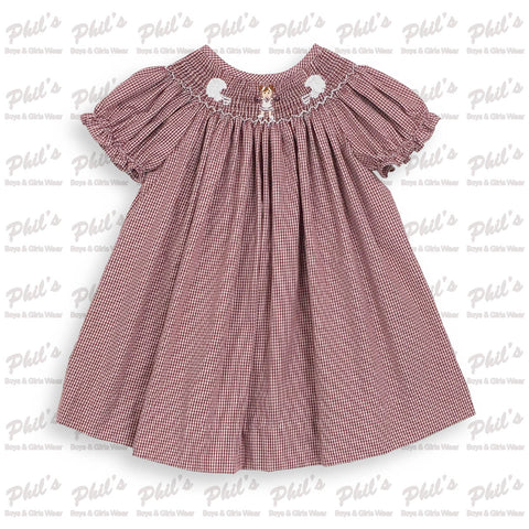 Maroon Gingham Football Smocked Dress