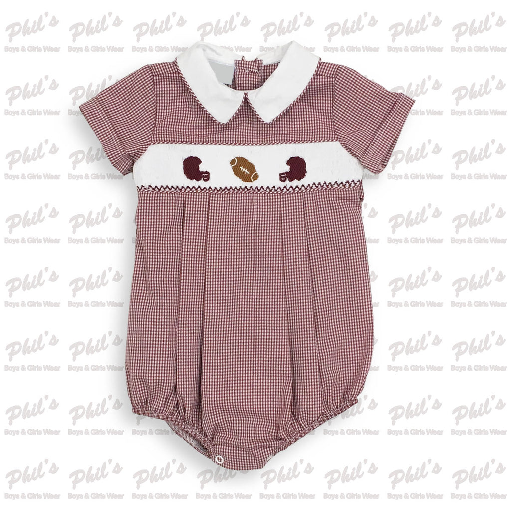 Maroon Gingham Football Smocked Bubble
