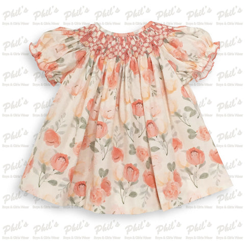 Peach Peony Smock Dress