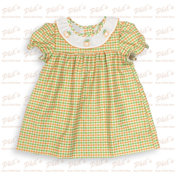 Pumpkin Embroidery Plaid Dress