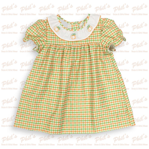 Pumpkin Embroidery Plaid Dress