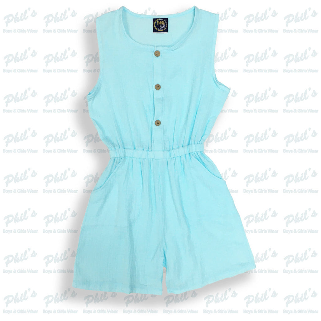 Aqua Blue Muslin Romper