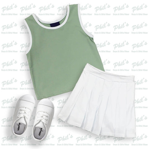 Sage Green Performance Tank with White Tennis Skirt Set
