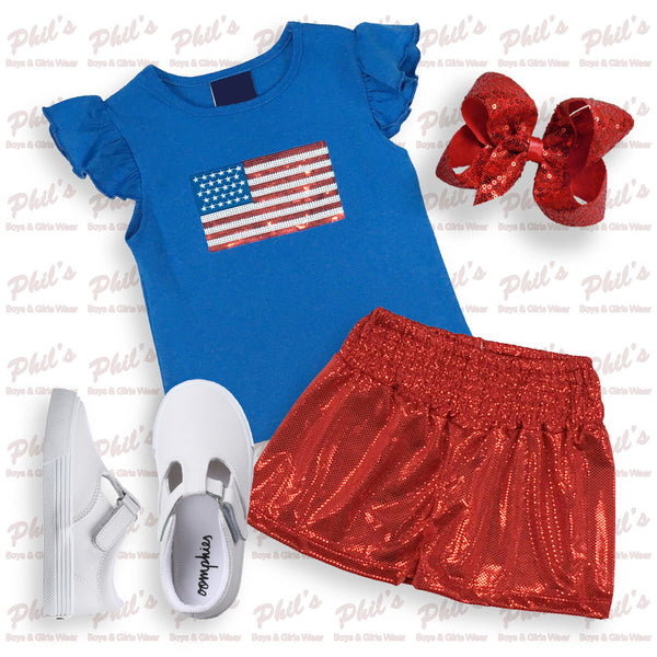 Red Elastic Waist Shimmer Short