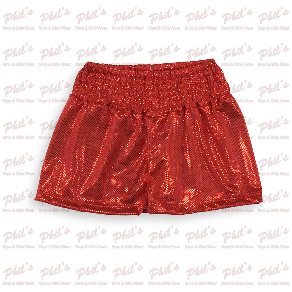 Red Elastic Waist Shimmer Short
