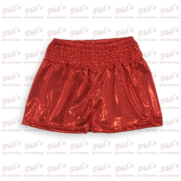 Red Elastic Waist Shimmer Short