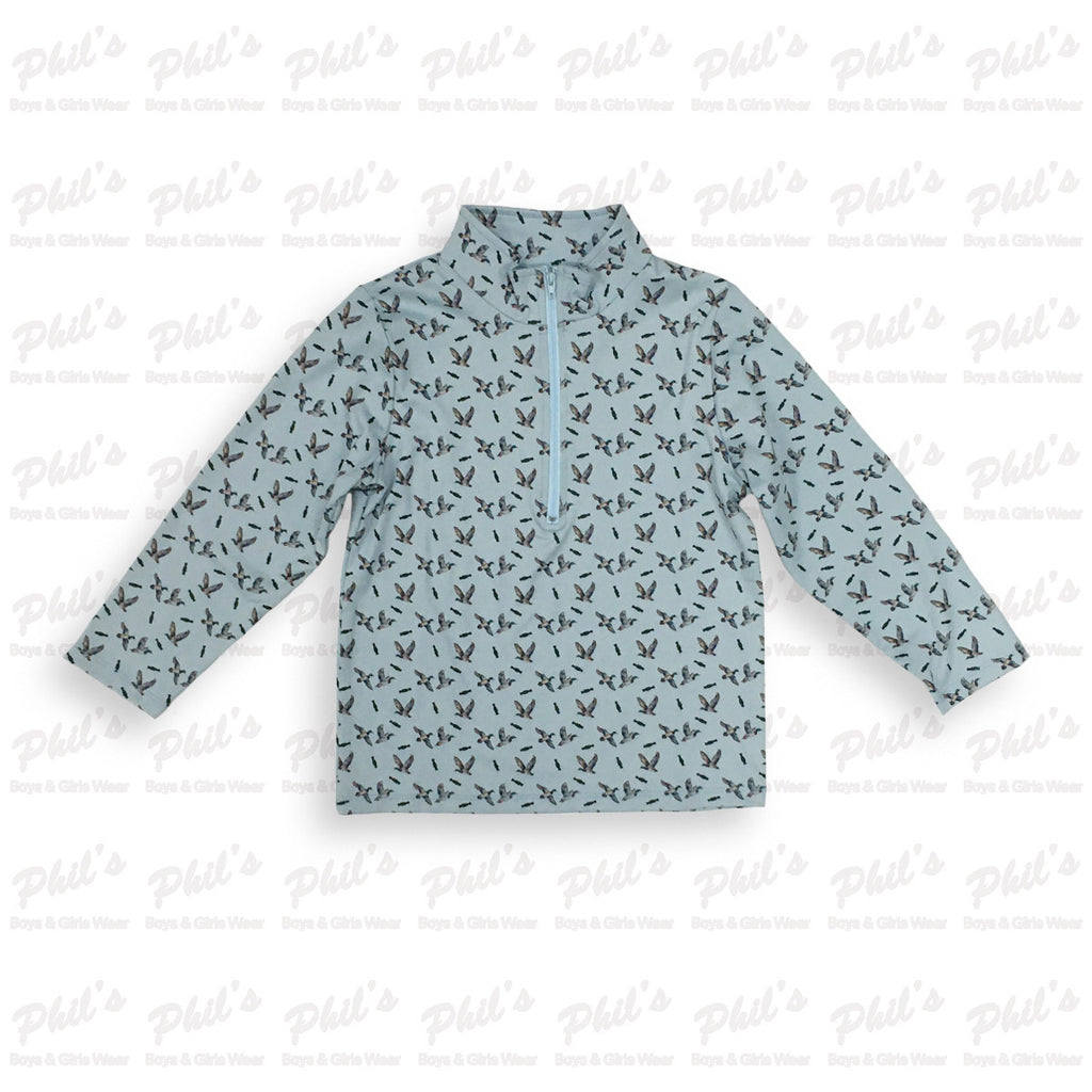 Boys' Duck Printed Blue Quarter-Zip Pullover