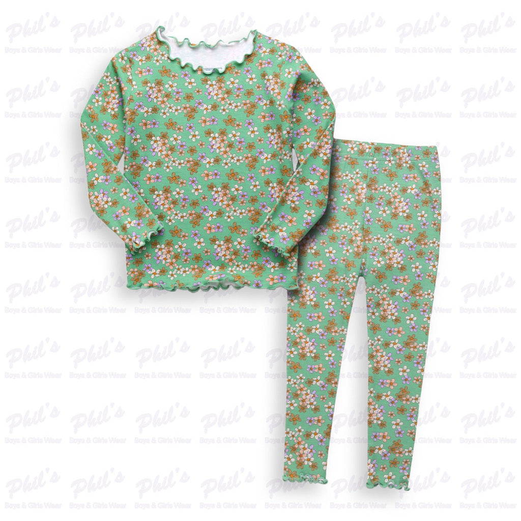 Girls' Green Floral Bamboo Pajama