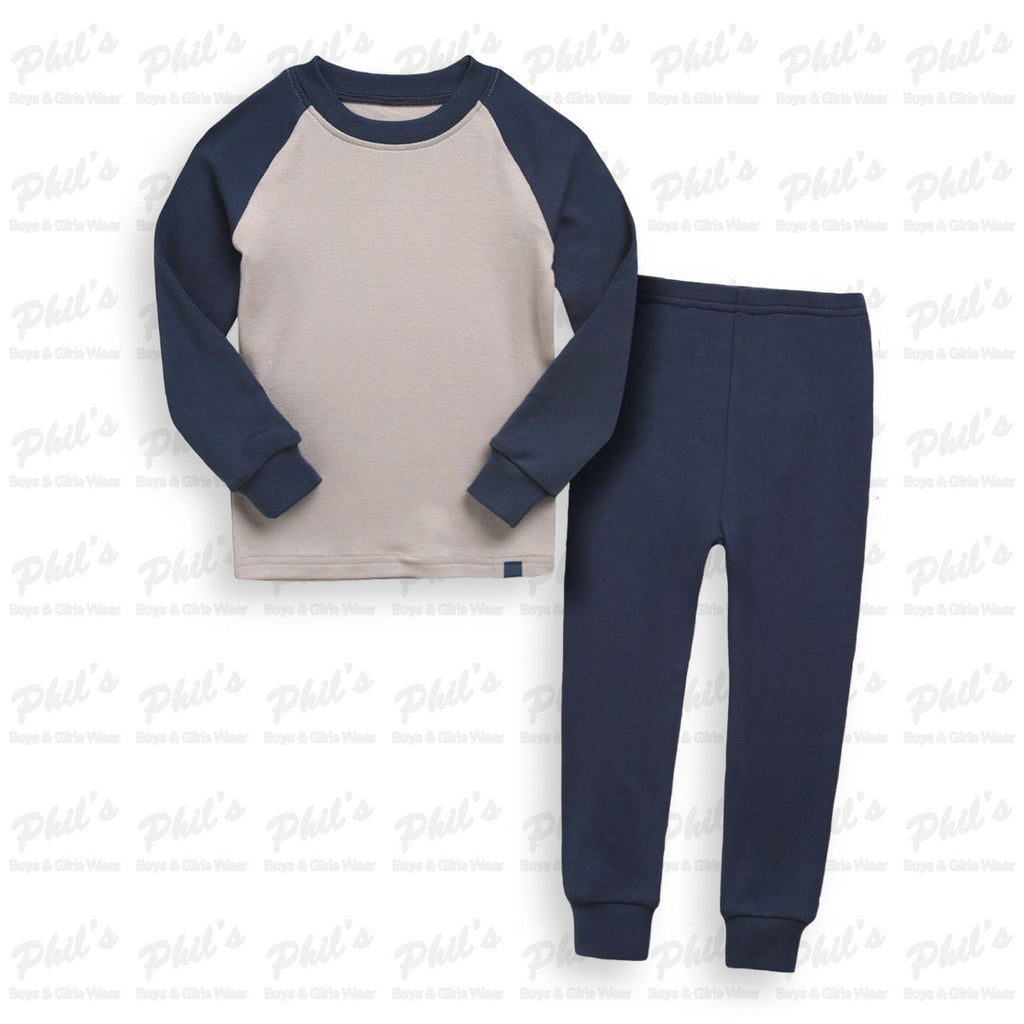 Boys' Taupe & Navy Blue Raglan Bamboo Pajama