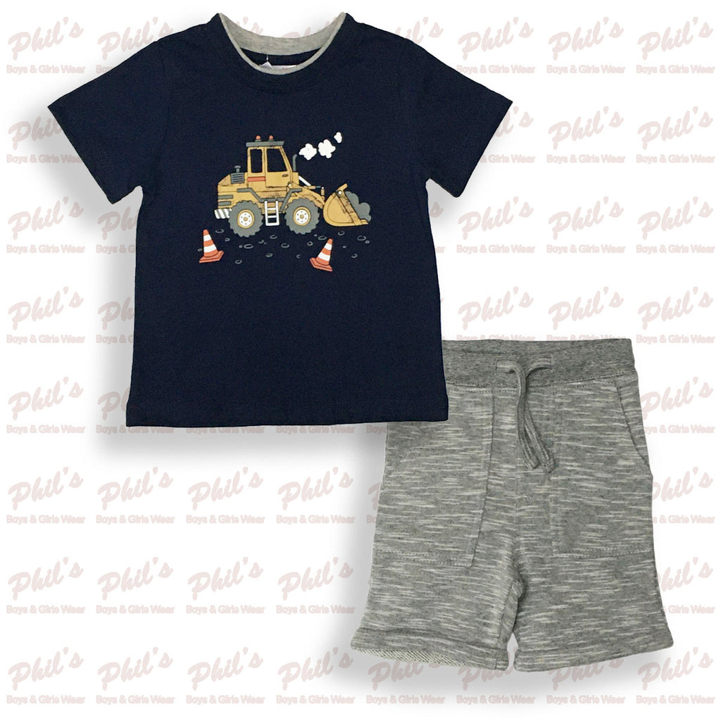 Bulldozer Construction Truck Graphic Tee with Heather Grey Shorts Set