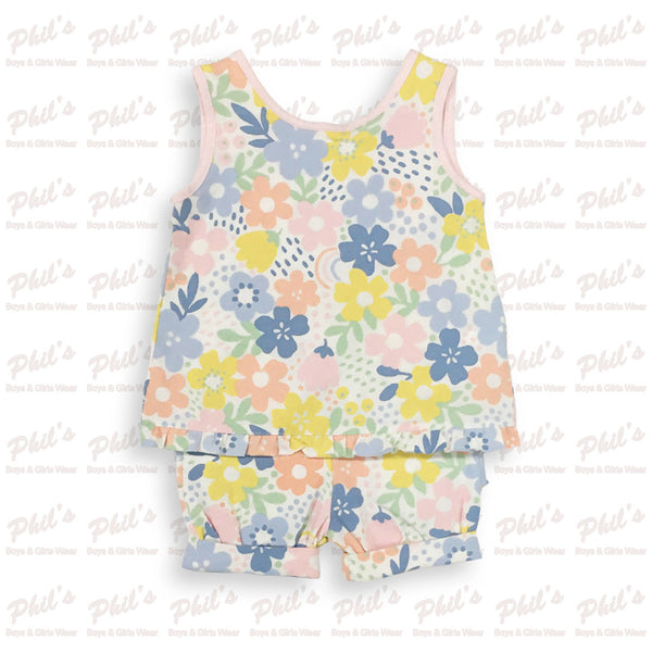 Pastel Floral Cross-Back Ruffle Short Set