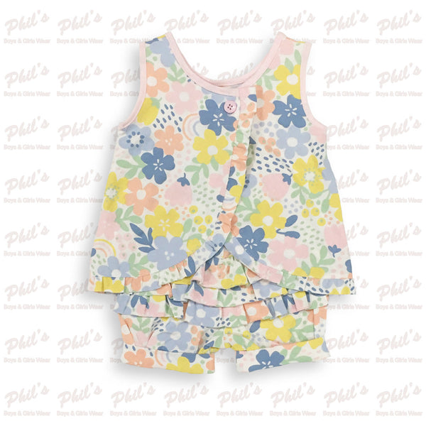 Pastel Floral Cross-Back Ruffle Short Set