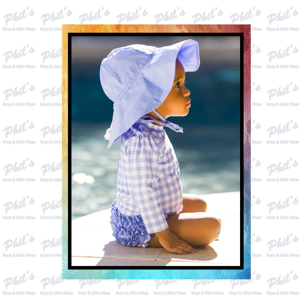 Periwinkle Blue Gingham Ruffle Rash Guard One Piece