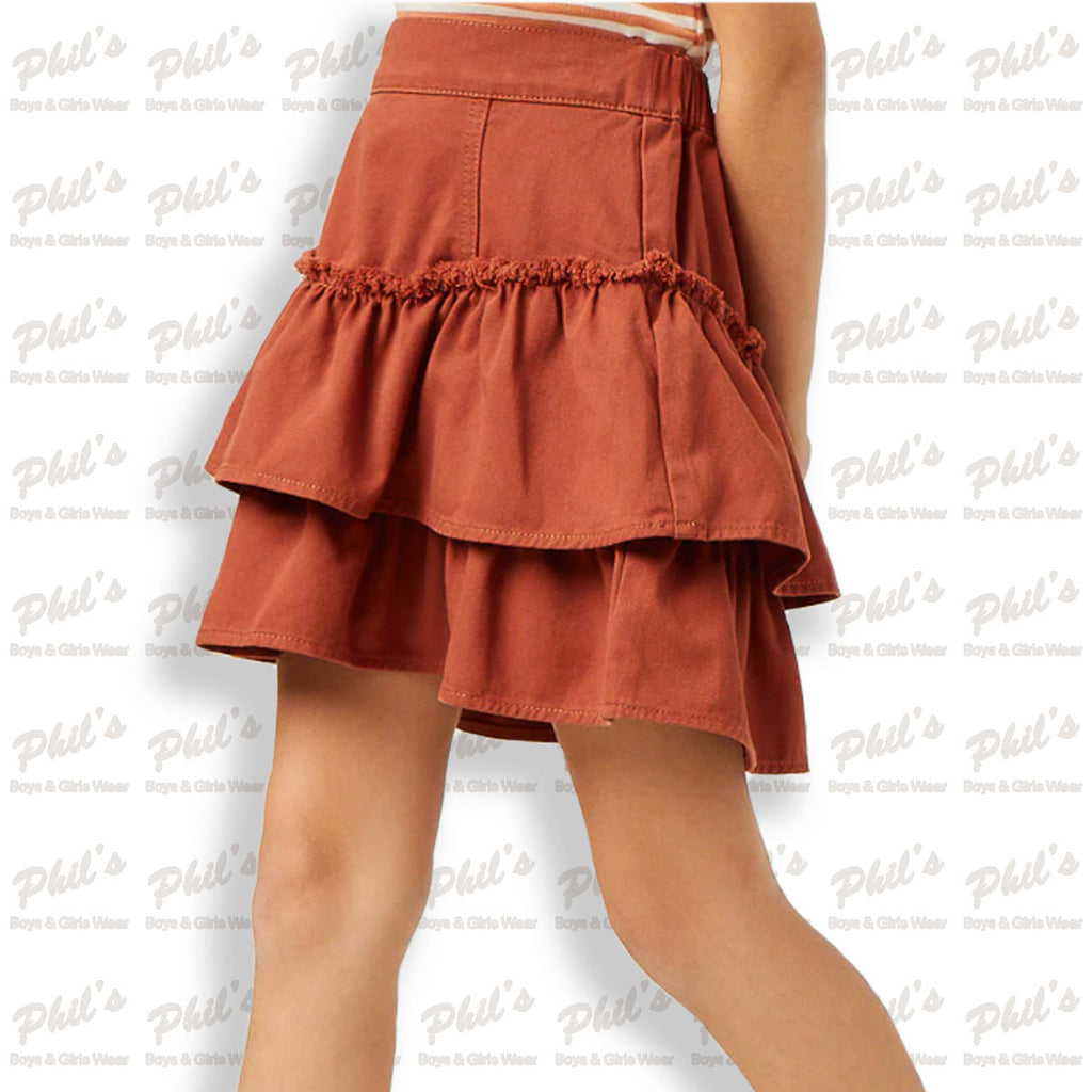 Rust Denim Ruffle Skirt