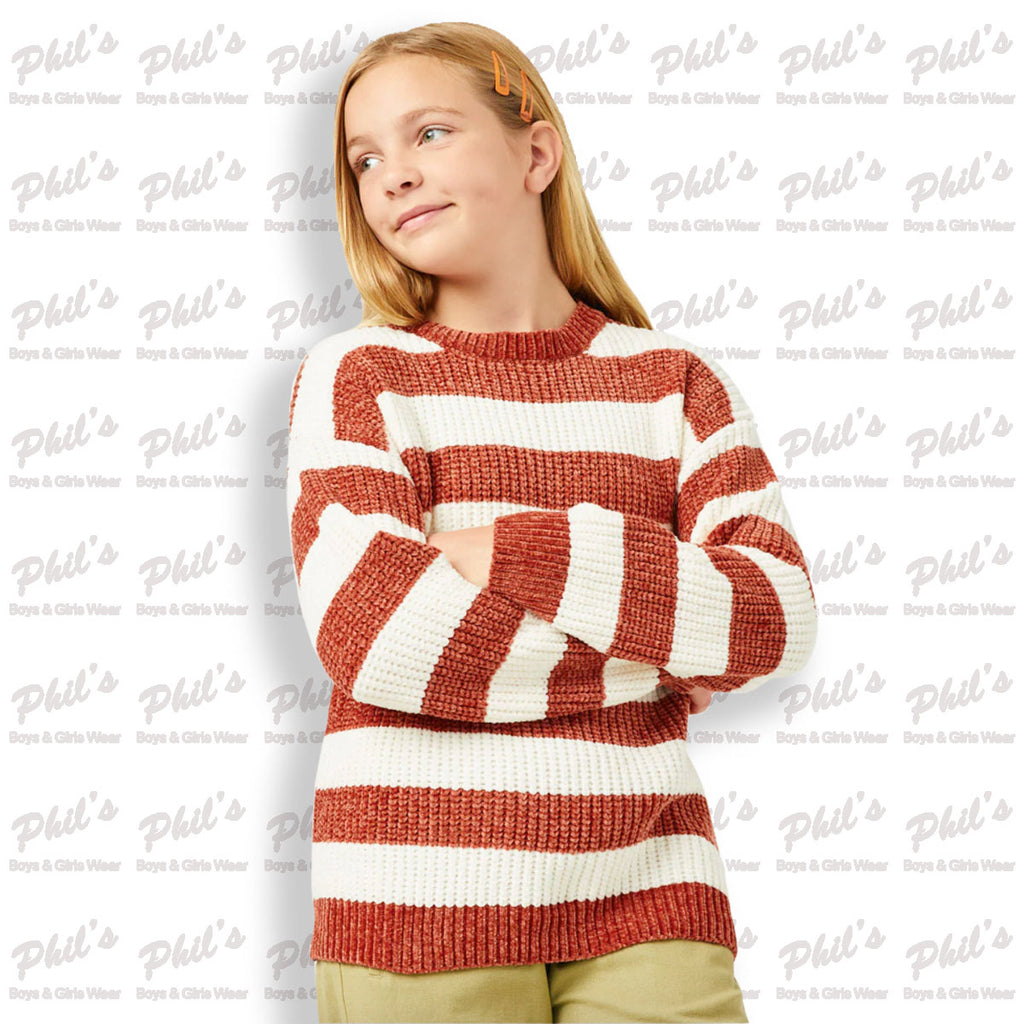 Burnt Orange & White Rugby Stripe Sweater