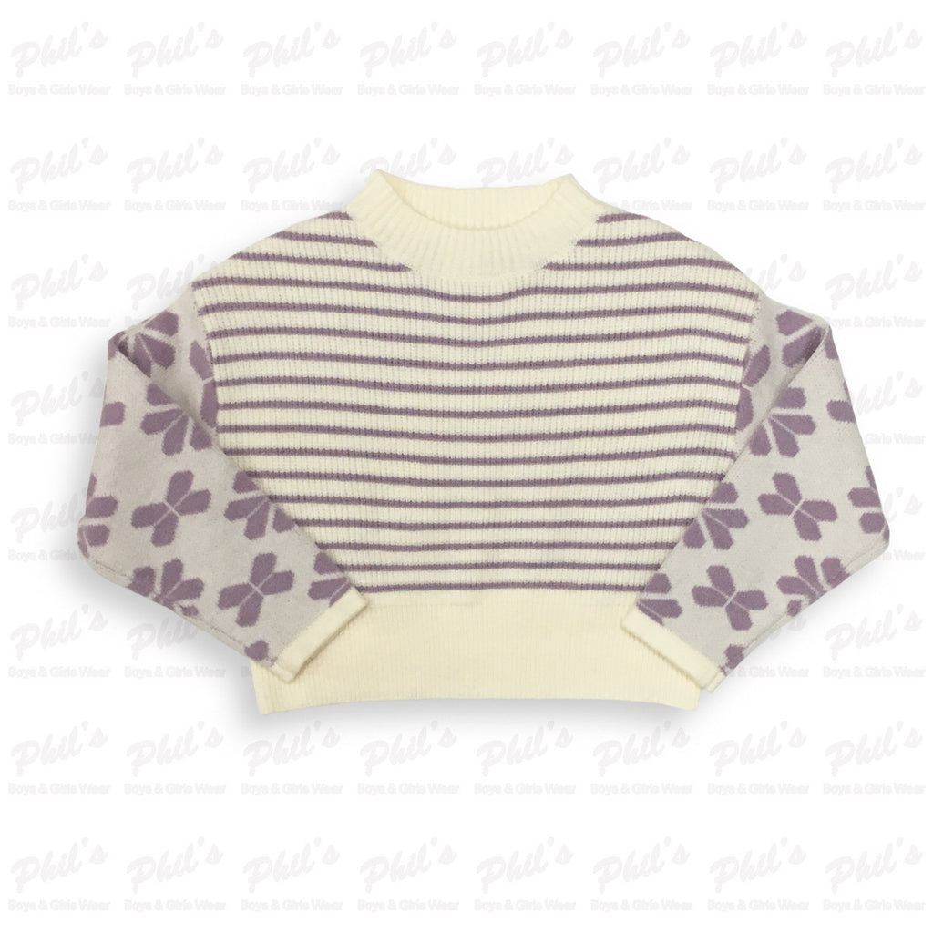 Tween Girls' Cream & Lavender Sweater