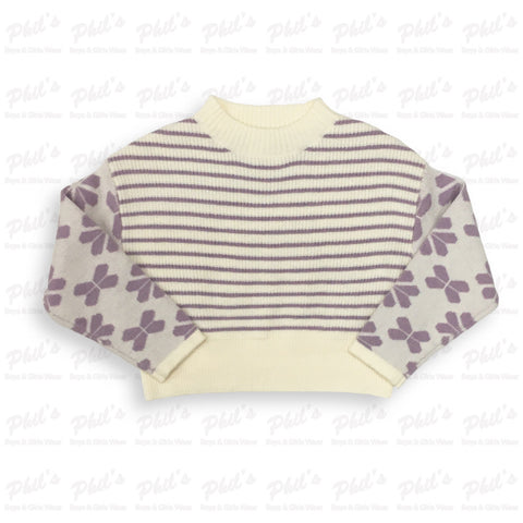 Tween Girls' Cream & Lavender Sweater