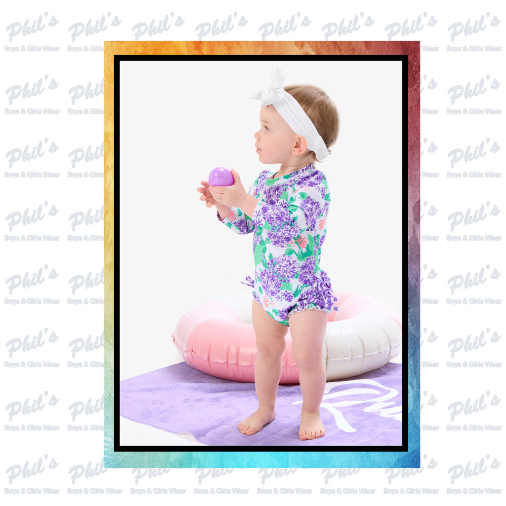 Hydrangea Ruffle Rash Guard One Piece