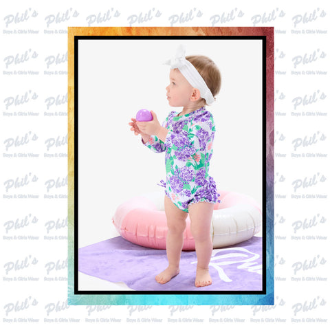 Hydrangea Ruffle Rash Guard One Piece