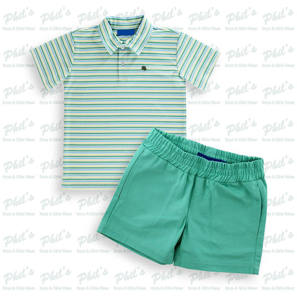 Green / Yellow / Blue Stripe Performance Polo