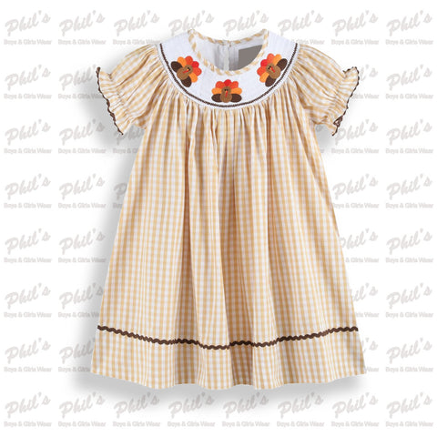 Tan Gingham Turkey Smock Dress