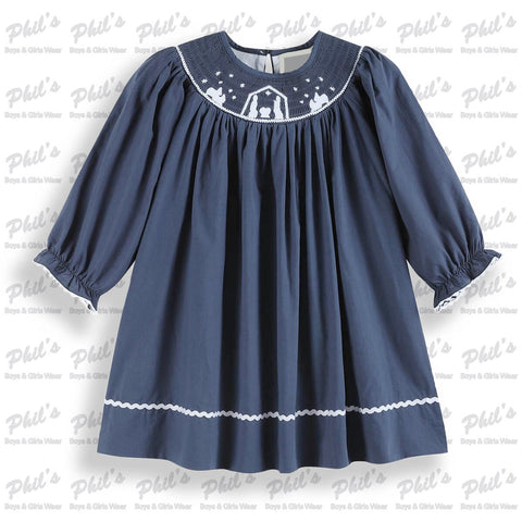 Navy Nativity Smocked Dress