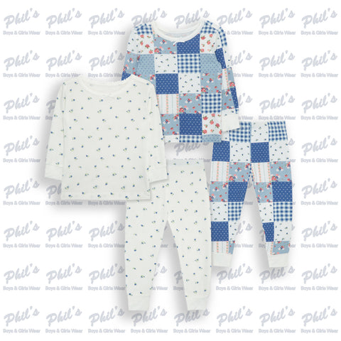 Blue Patchwork and Rosebud Bamboo Pajama Set