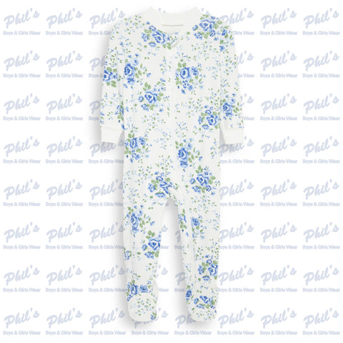 Blue Floral Bamboo Footie