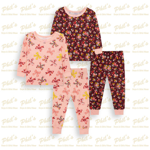 Pink Bows & Maroon Floral Bamboo Pajama Set
