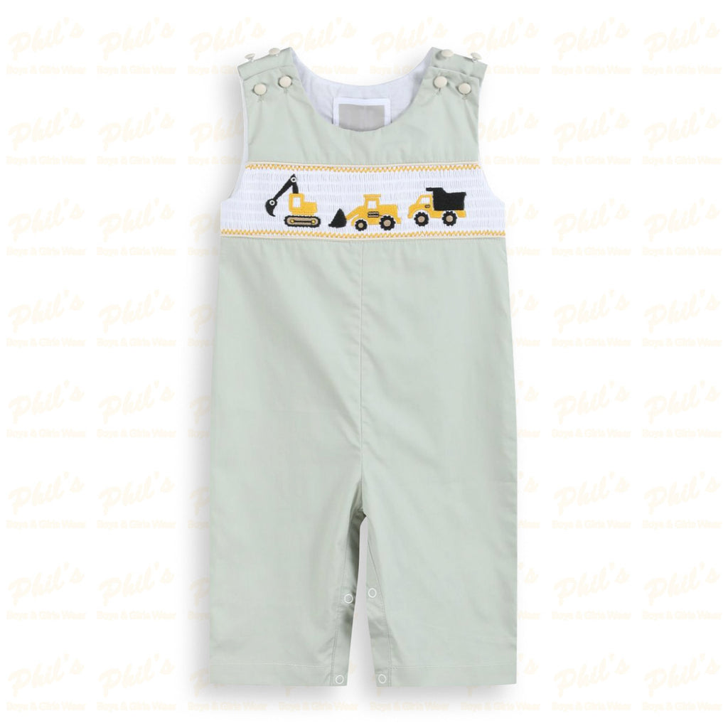 Baby Boys' Sage Construction Trucks Smocked Jon Jon