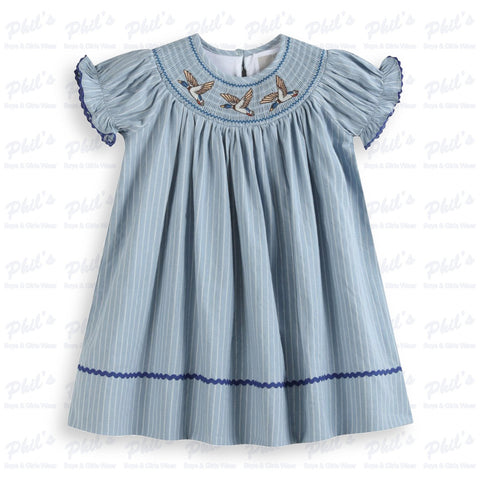 Girls' Blue Duck Smocked Dress