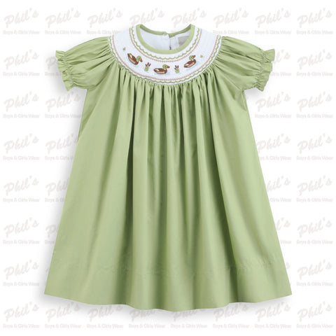 Girls' Green Duck Smocked Dress