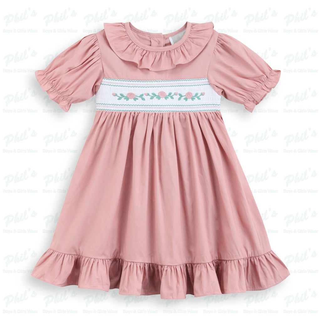 Girls' Dusty Pink Smocked Dress