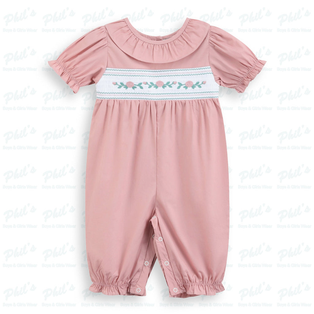 Baby Girls' Dusty Pink Smocked Romper