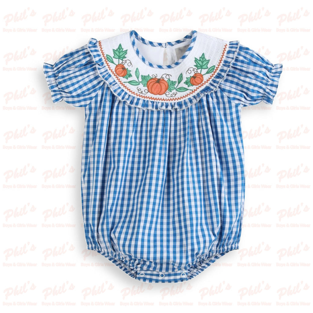 Baby Girls' Blue Gingham Pumpkin Bubble