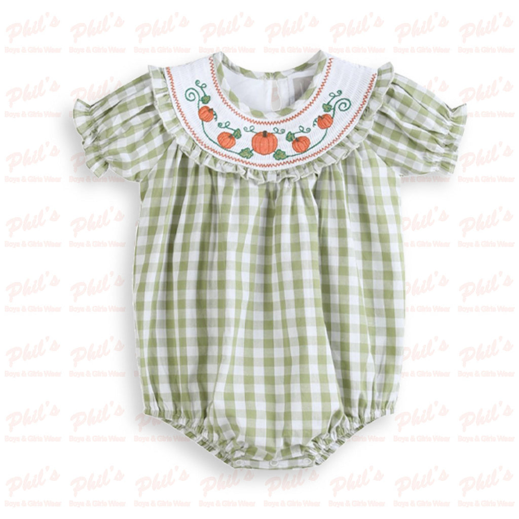 Baby Girls' Green Gingham Pumpkin Bubble