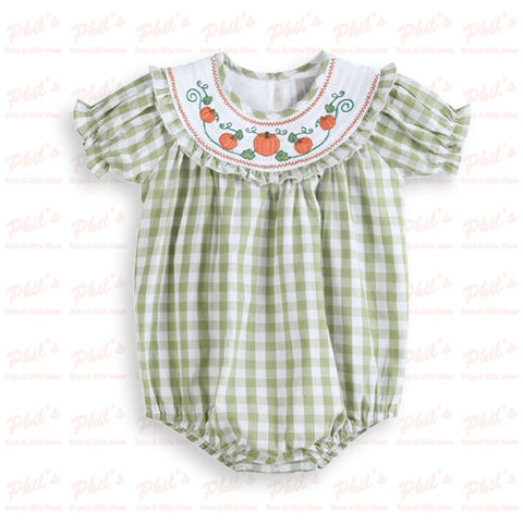 Baby Girls' Green Gingham Pumpkin Bubble