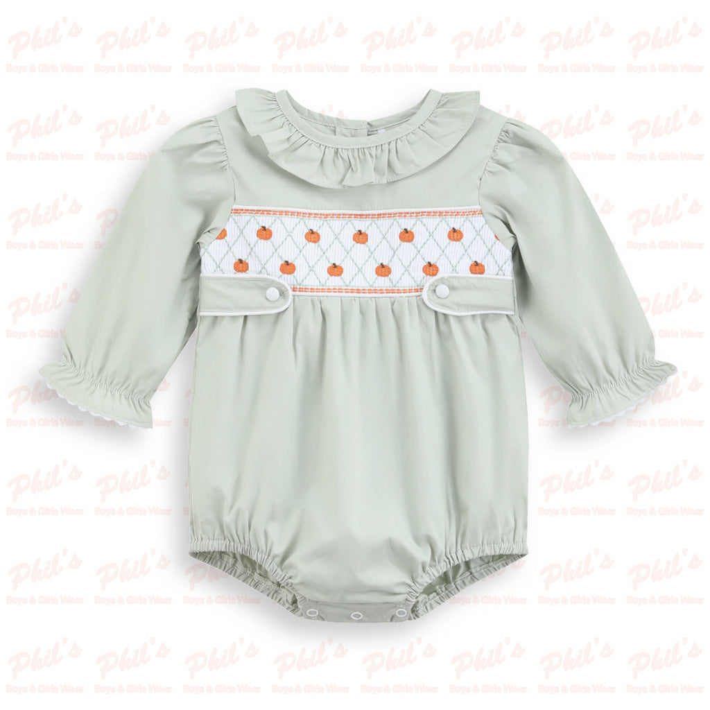 Baby Girls' Sage Pumpkin Smocked Bubble