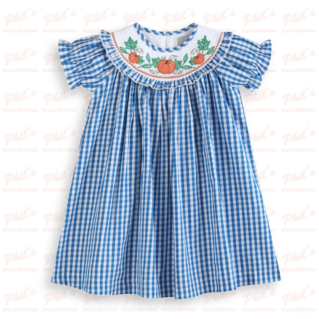 Girls' Blue Gingham Pumpkin Dress