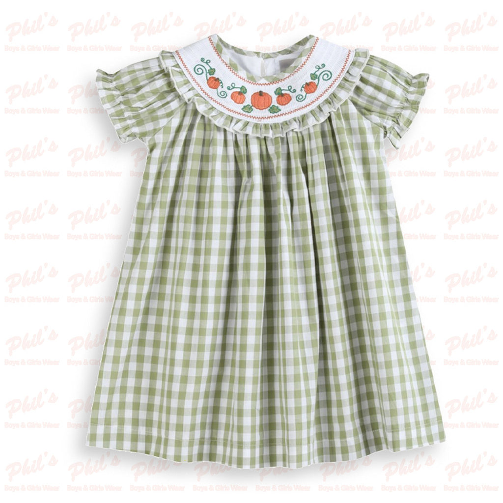 Girls' Green Gingham Pumpkin Dress