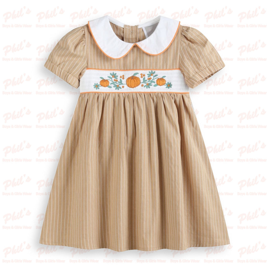 Girls' Tan Pumpkin Collar Dress